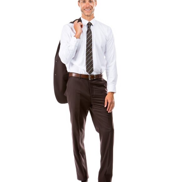 Solid Chocolate 2 Piece Slim Fit Tazzio Men's Suit - Picture 2 of 5